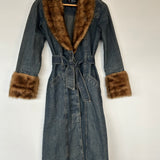 Y2k Faux Fur Denim Trench Coat