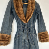 Y2k Faux Fur Denim Trench Coat