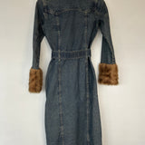 Y2k Faux Fur Denim Trench Coat