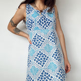 Vintage Blue Floral Paisley Mini Dress
