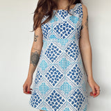 Vintage Blue Floral Paisley Mini Dress