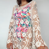 Long Sleeve Crochet Floral Tunic