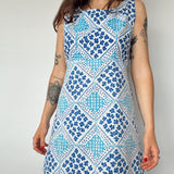 Vintage Blue Floral Paisley Mini Dress