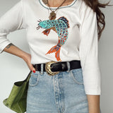 Sequin Koi Fish Quarter Sleeve Top