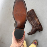 Bottom sole of Frye cowboy boots with harness
