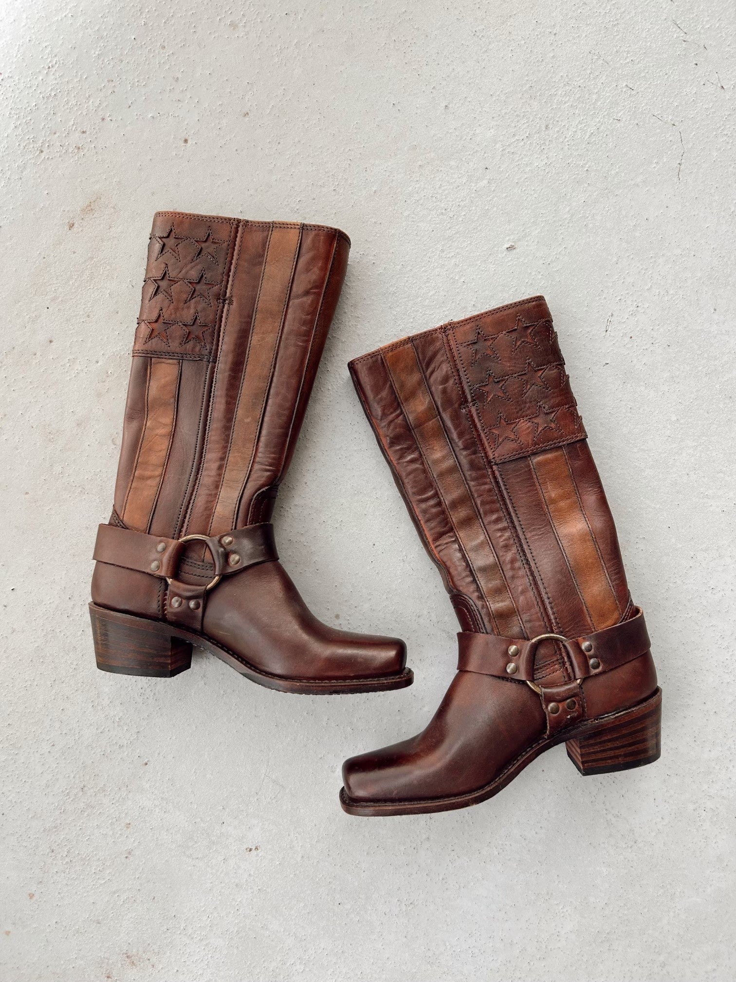Frye cowboy boots with harness